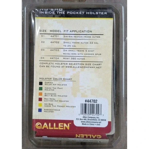 Allen No-Sho Pocket Holster Size 02 44702 3-4" Medium Frame Autos NEW - Picture 2 of 2
